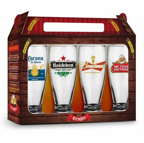 Conjunto 4 Copos Munich Sátiras Cervejas Internacionais 200ml Brasfoot