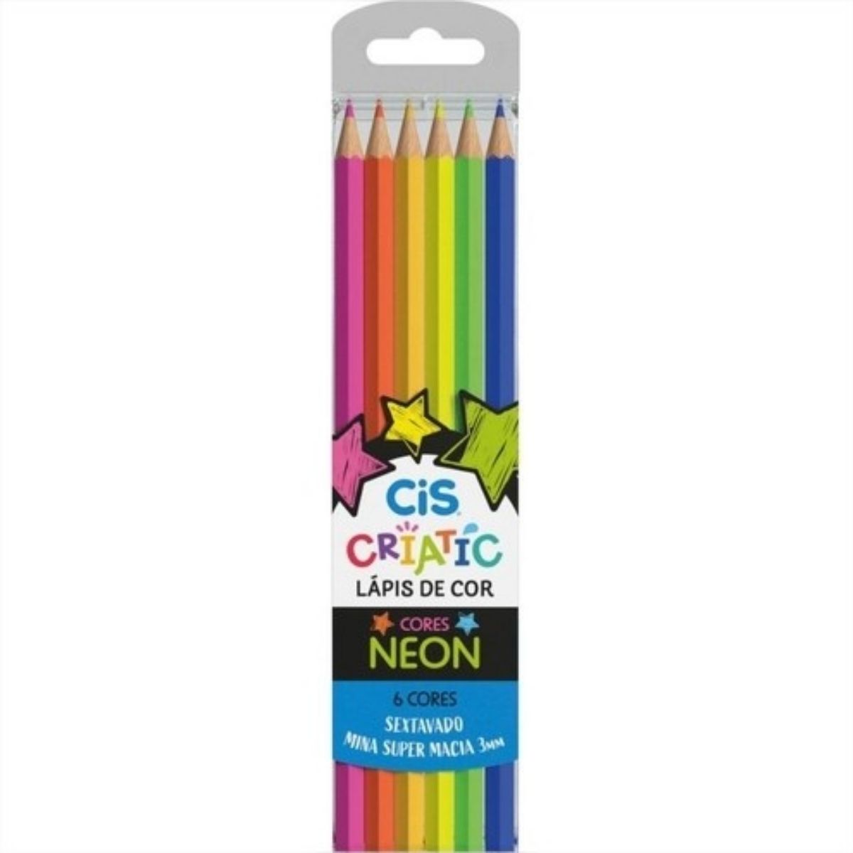 Lápis De Cor Neon 6 Cores Vibrantes Criatic Cis