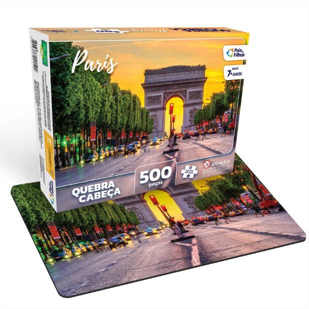 Quebra Cabeça Cartonado Arco do Triunfo Paris 500 Peças Jogos Pais e Filhos