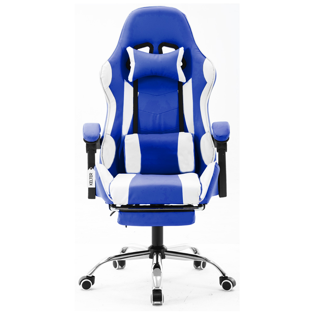 Cadeira Gamer Giratória Com Apoio de Pé Kelter Azul e Branca V7006p