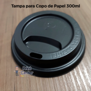 TAMPA PRETA PARA COPO DE PAPEL 300ML - PACOTE COM 30 UNIDADES