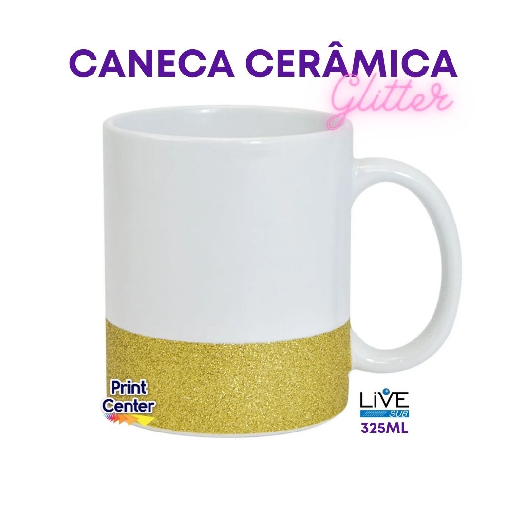Caneca de Cerâmica LIVE SUB  Branca - GLITTER na Barra - 325ml