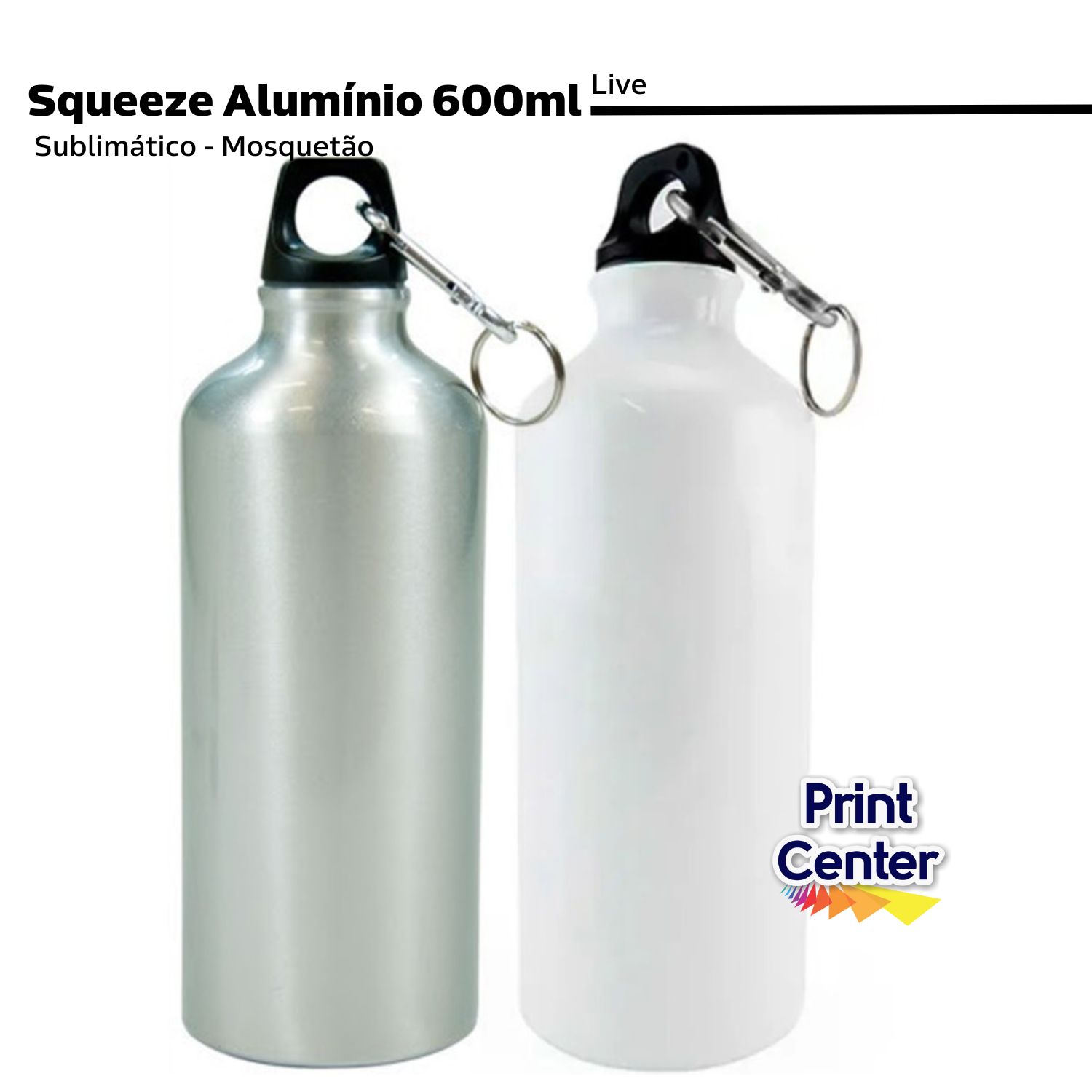 Squeeze Alumínio p/ Sublimação 600ml - Mosquetão