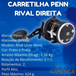 Carretilha Penn Rival Level Wind (Direita) - Foto 2