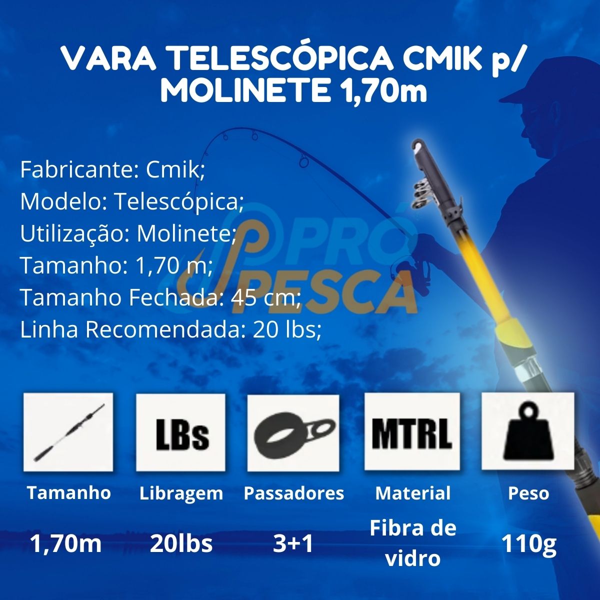 Kit 2 Varas Telescopica Cmik p/ Molinete 1,70m + 2 Molinete Lp 1000 + Itens  - Pró Pesca Shop