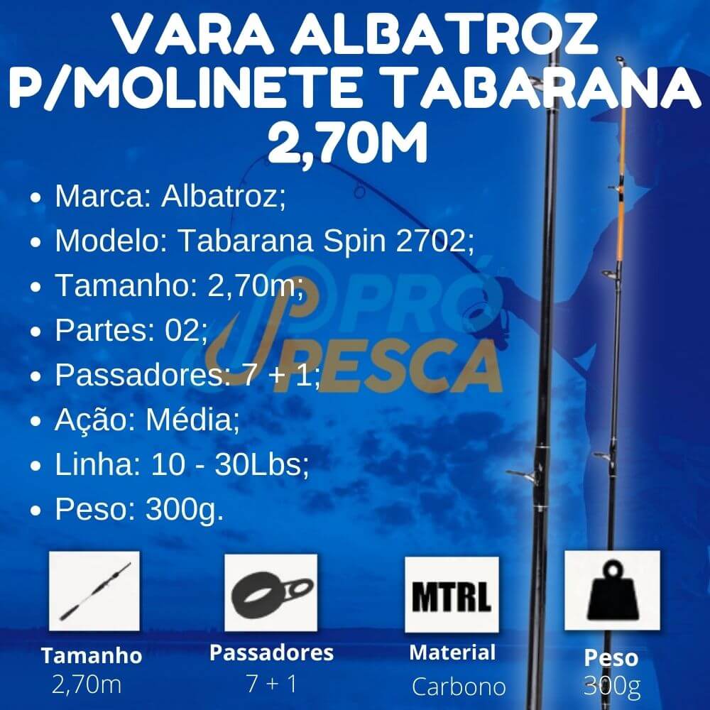 Vara Albatroz Tabarana p/ Molinete 2,70m 30lbs (2 Partes) - Foto 3