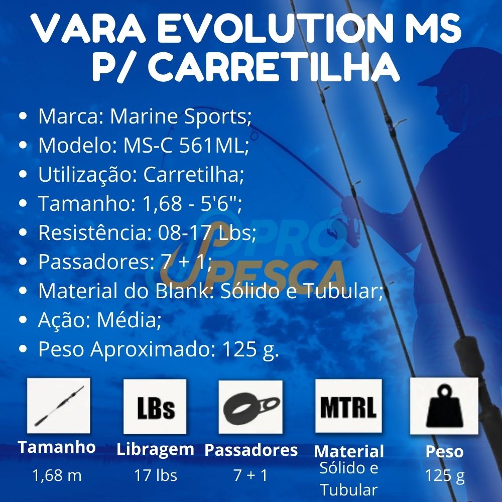 Vara Marine Sports Evolutions p/ Carretilha 1,68 m 17 Lbs (Inteiriça) - Foto 3