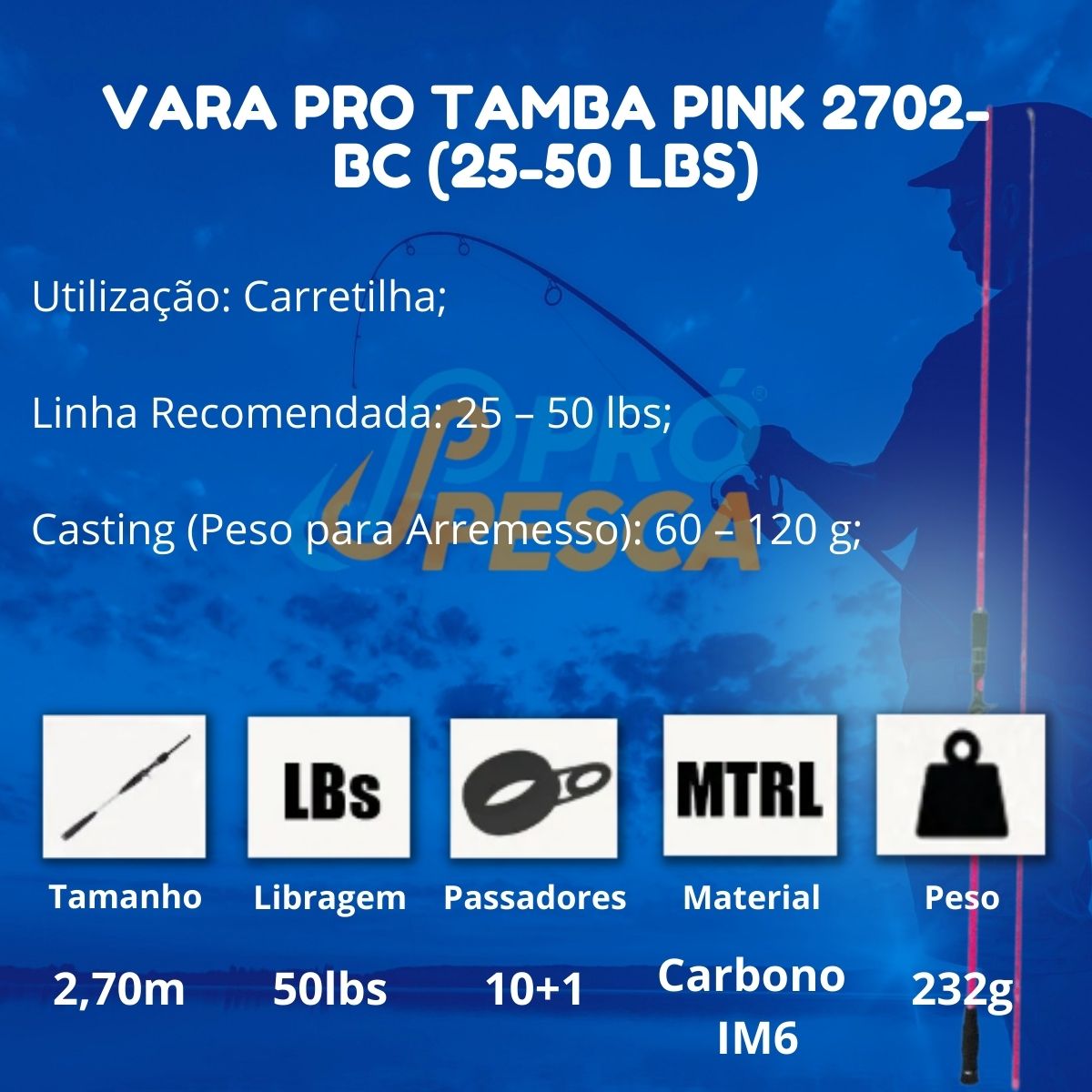 Vara Saint Pro Tamba Pink p/ Carretilha 2,70 m 50 lbs (2 partes) - Foto 3