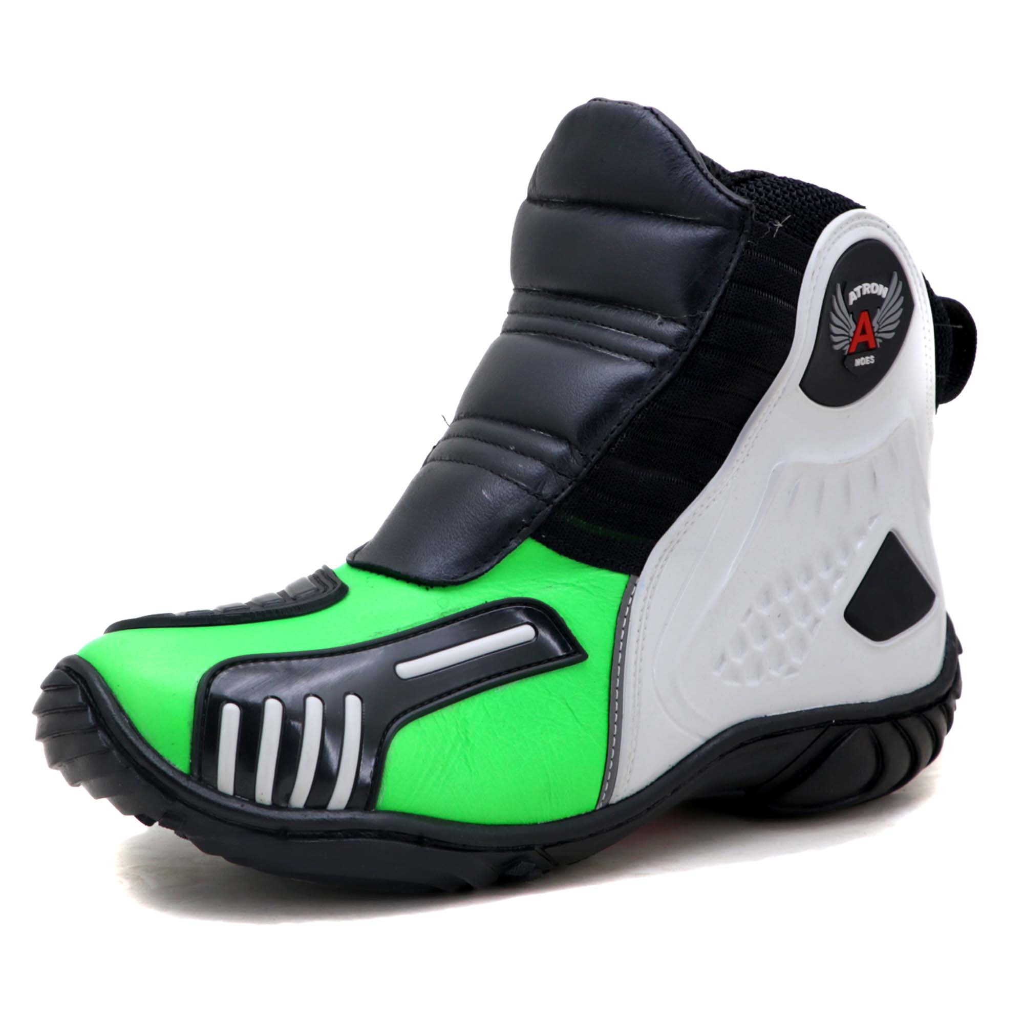 Bota motociclista Atron Shoes AS-HIGHWAY em couro legítimo semi-impermeável emborrachada Com elástico na cor Verde Limão 408