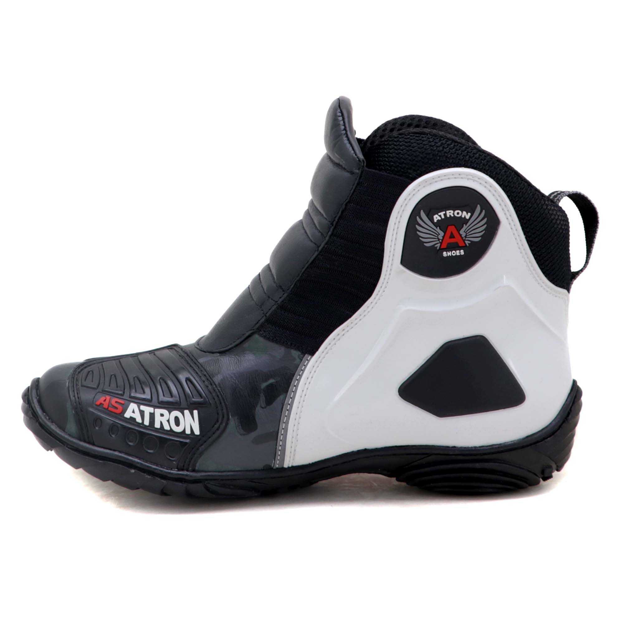 Bota motociclista Atron Shoes AS-HIGHWAY em couro legítimo semi-impermeável emborrachada Com elástico na cor Cinza Camuflado 408