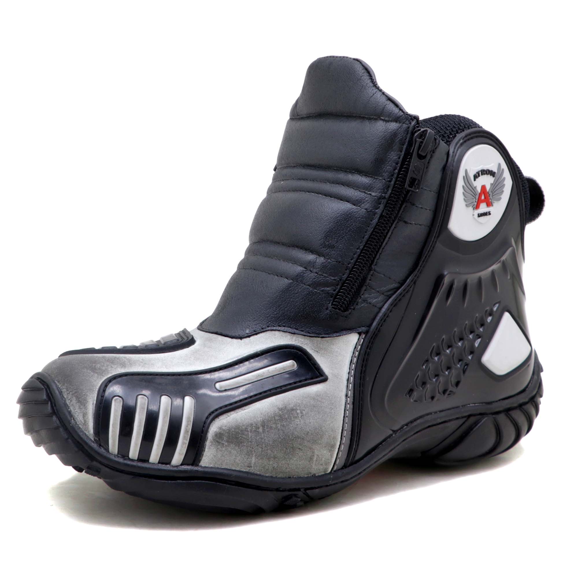 Bota motociclista Atron Shoes AS-HIGHWAY em couro legítimo semi-impermeável emborrachada na cor ASfalto 407