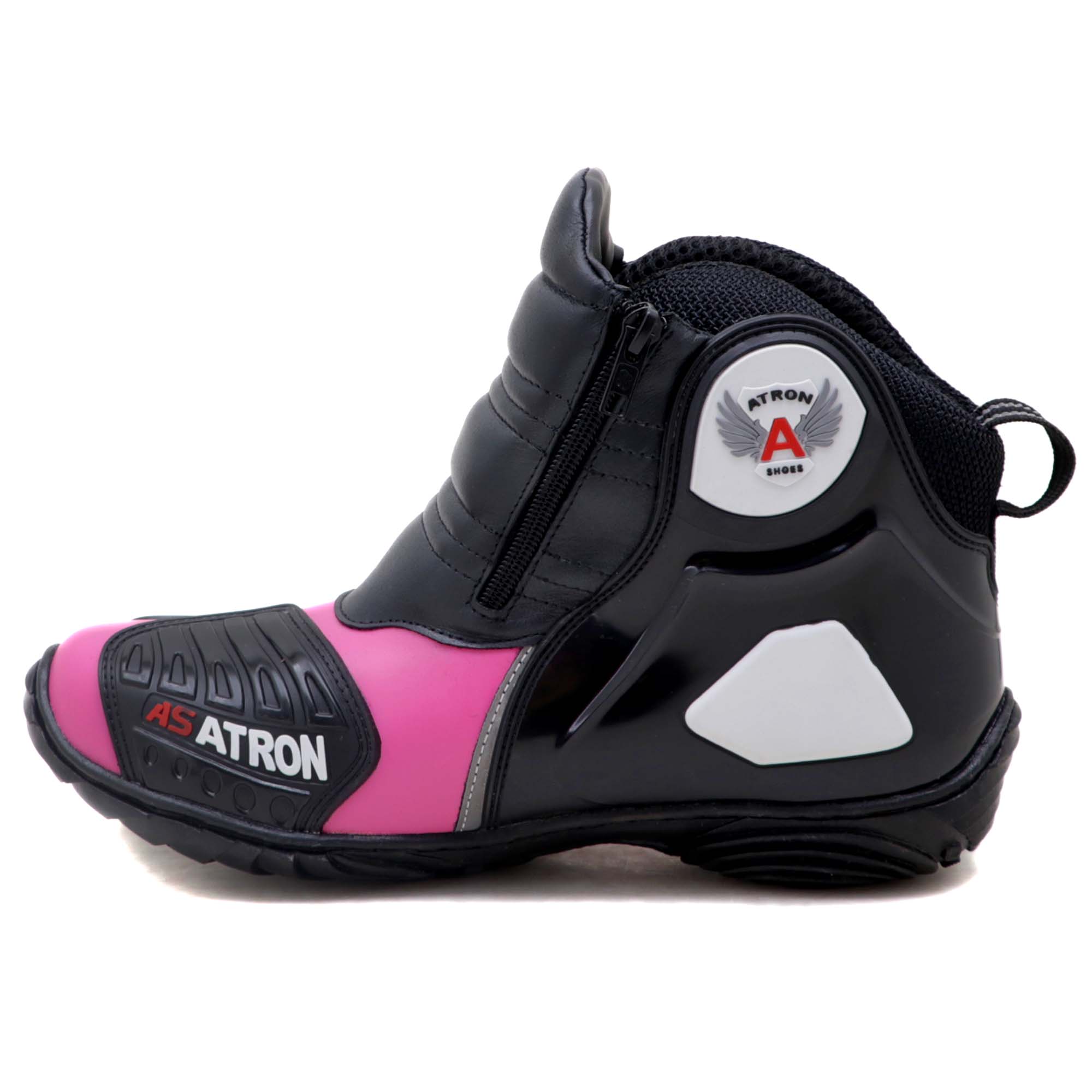 Bota motociclista Atron Shoes AS-HIGHWAY em couro legítimo semi-impermeável emborrachada na cor Pink 407