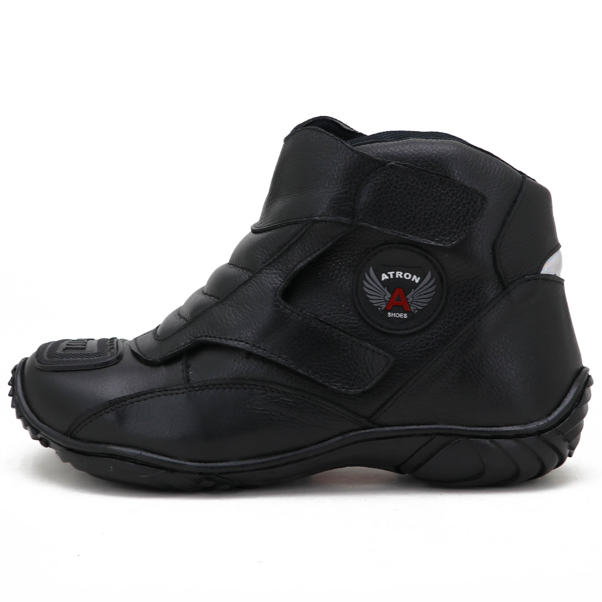 Tênis bota motociclista couro preto unissex 270 com chinela estampada Atron Shoes