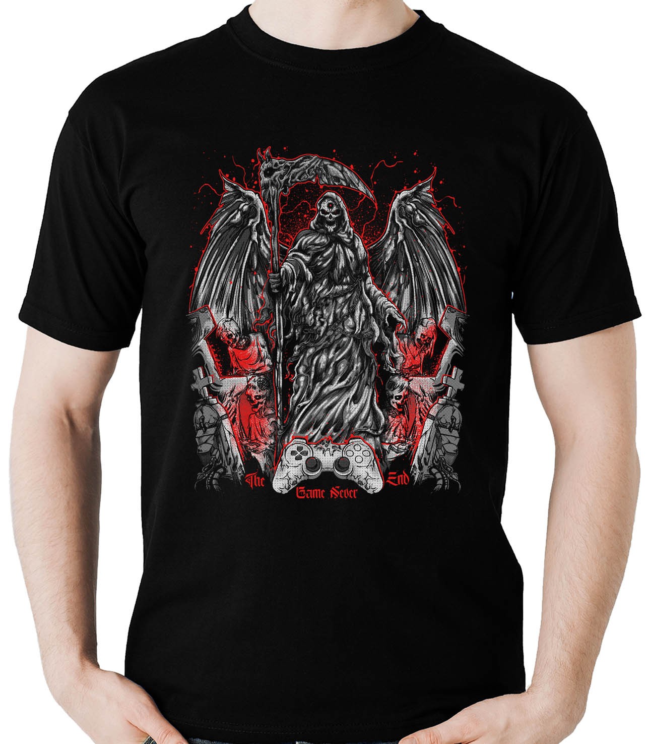 Camiseta Geek Game Never End Caveira Grim Reaper Morte - Dragon Store