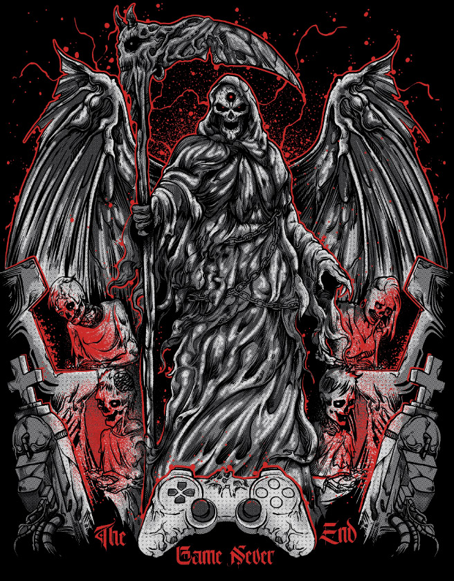 Camiseta Geek Game Never End Caveira Grim Reaper Morte - Dragon Store