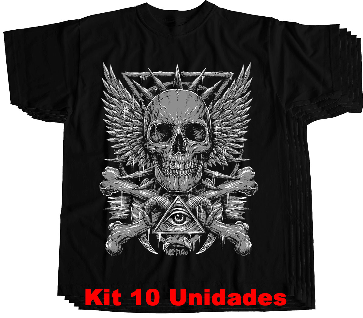 Kit 10 camisetas masculinas atacado Caveira Illuminati - Dragon Store
