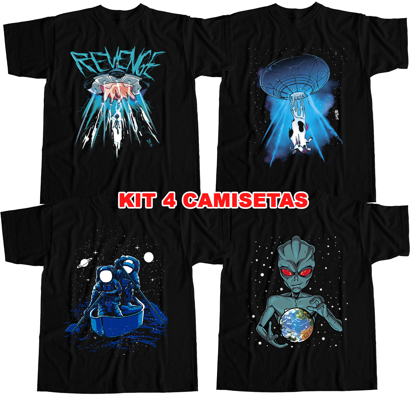 Kit 4 Camisetas Alien Abdução Astronauta - Dragon Store