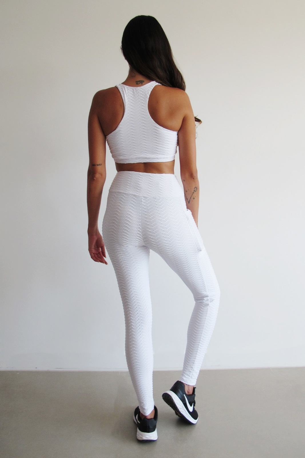 Fitness Calça com Bolso Legging Texturizada Branco