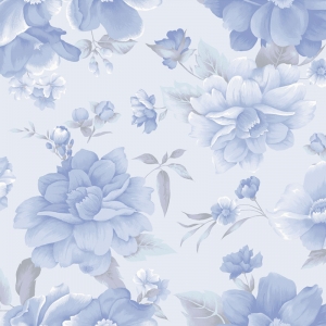 Tecido Tricoline Estampado - Rosas Grande Azul - 50cm X150cm