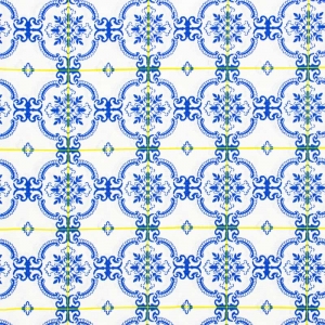 Tecido Gorgurão Estampado - Azulejos Azuis - 50cm X140cm
