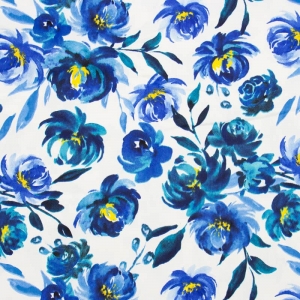 Tecido Sarja Estampado - Rosas Grande Azul - 50cm X150cm