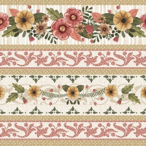 Tecido Tricoline Estampado - Barrado Floral Country - 50cm X150cm