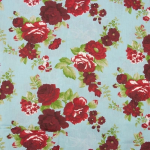 Tecido Tricoline Estampado - Floral Vermelho - 50cm X150cm