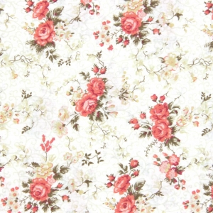 Tecido Tricoline Estampado - Floral Vermelho Arabesco Fundo Branco - 50cm X150cm