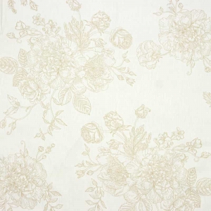 Tecido Tricoline Estampado - Flores Bege e Off White - 50cm x 150cm