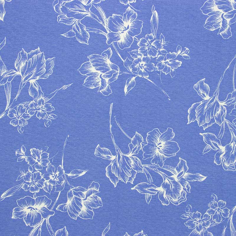 Tecido Gorgurão Estampado - Floral Fundo Azul - 50cm X140cm