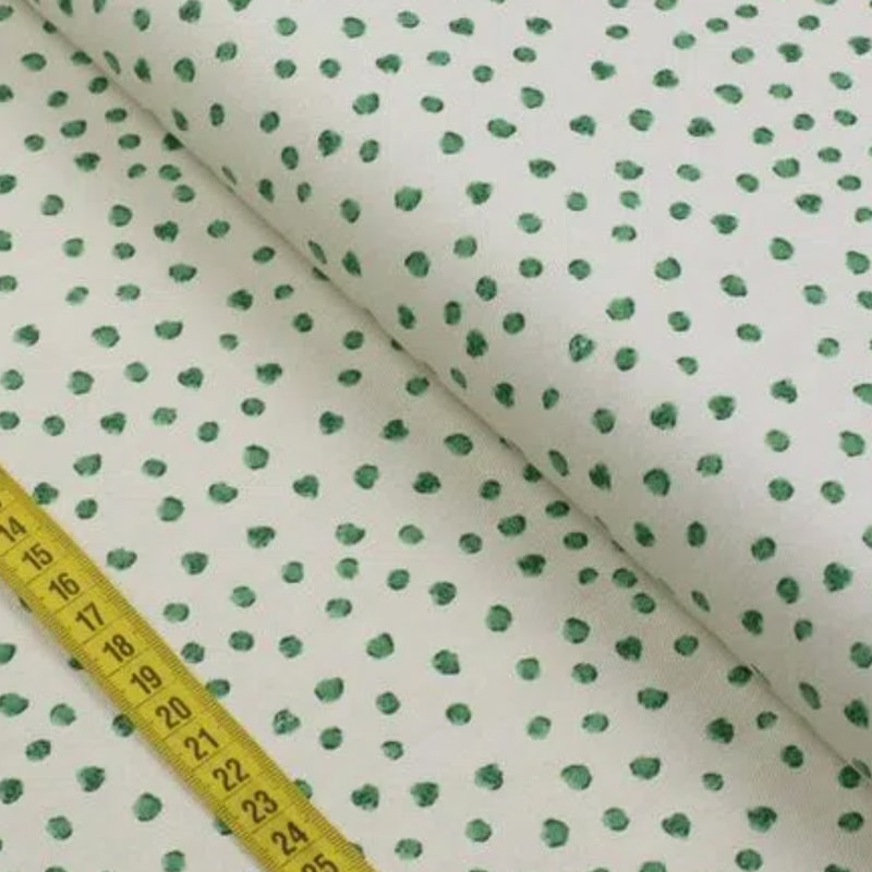 Tecido Sarja Estampado - Poá Verde - 50cm X150cm