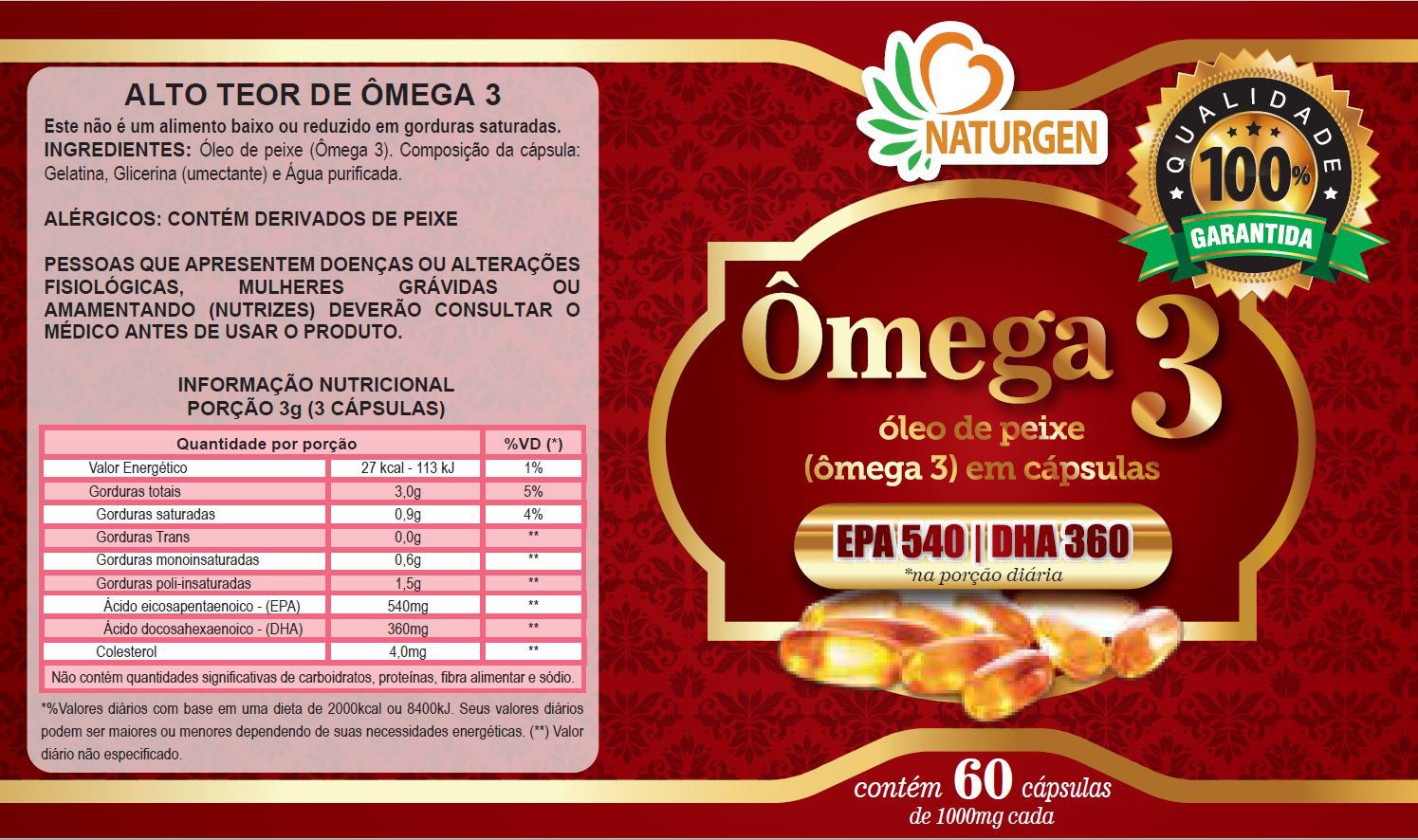 Omega 3 1000mg 60 Capsulas Naturcaps 4 Potes