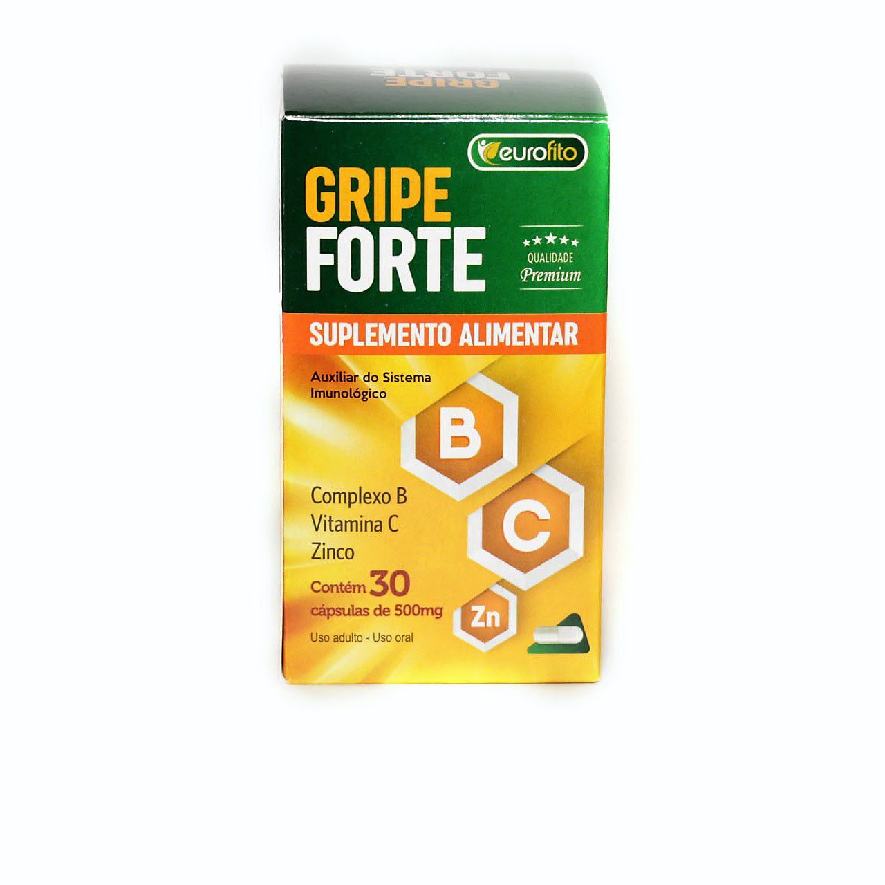 Gripe Forte 500mg (Complexo B, Vit C, Zinco) - 30 cápsulas - Eurofito