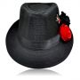 Chapéu Panamá de Pombagira com rosas preta, vermelha e tridente - Preto