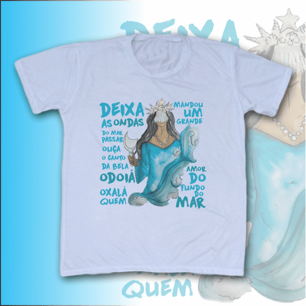 Camiseta Infantil - Iemanjá Aquarela com ponto