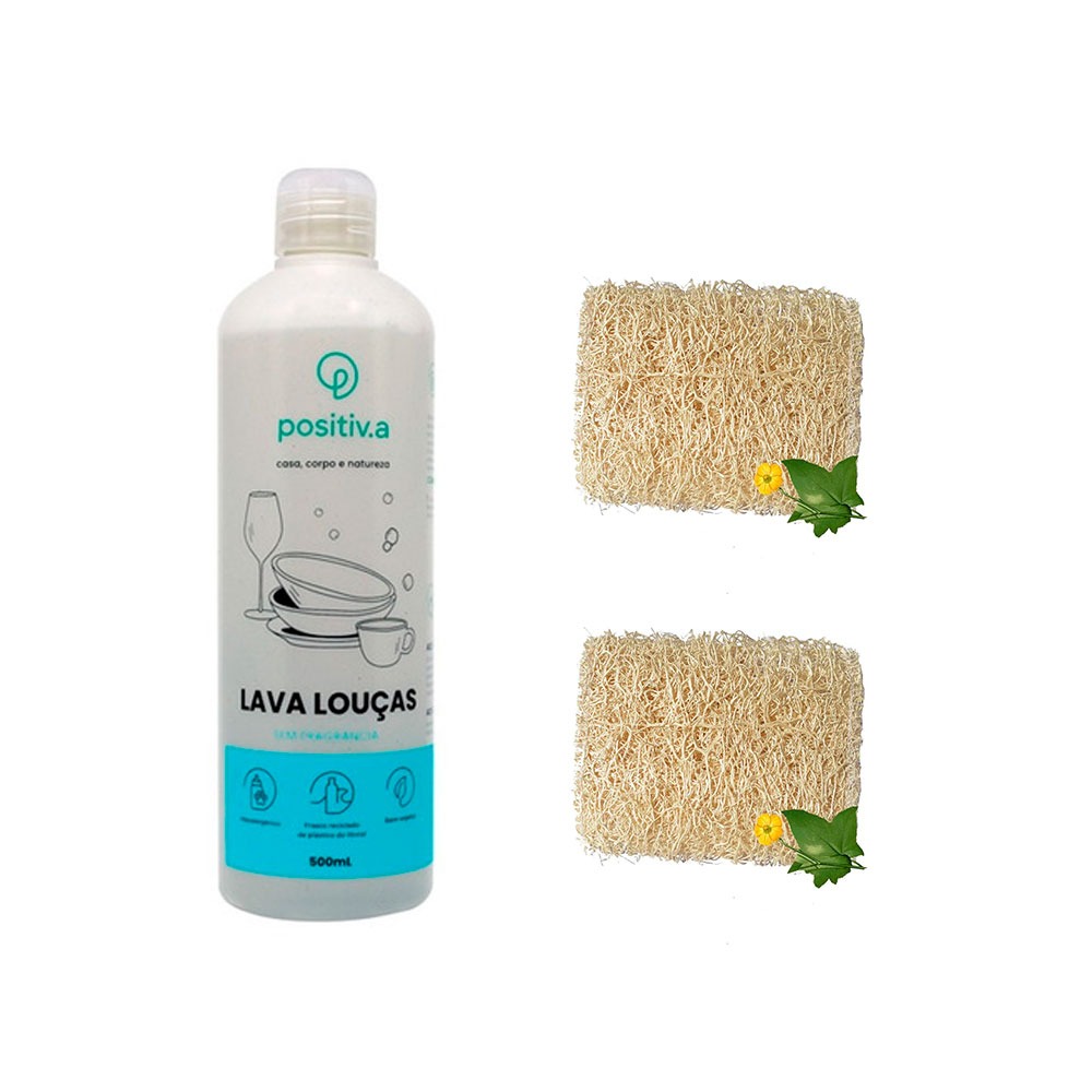Kit Detergente Lava Louças  Neutro Com 2 Buchas Vegetal