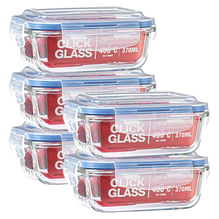 Kit 5 potes de vidro 100% herméticos Qualidade Click Glass