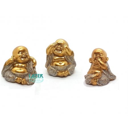 Trio de Budas - Mini Baby Cego Surdo e Mudo Dourado