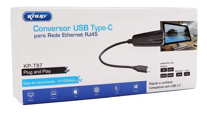Conversor USB Type-C para Rede Ethernet RJ45 KP-T87 - Knup