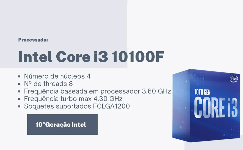 PC Gamer Intel Core i3 10100F - GTX 1650 - 16Gb Ram - SSD 480Gb
