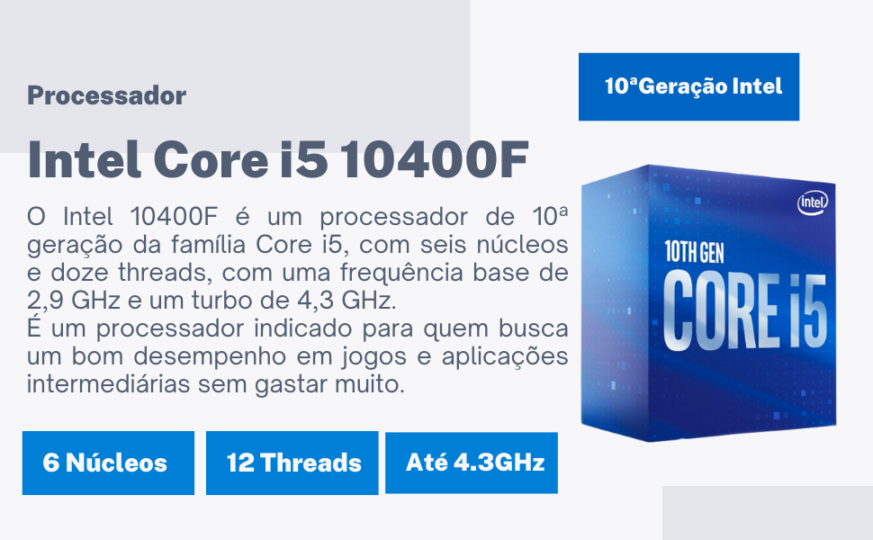 PC Gamer Intel Core i5 10400F - RTX 3050 - 16Gb Ram - SSD 480Gb