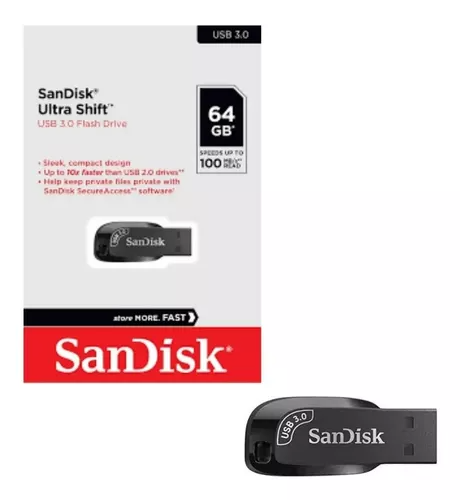Pen Drive 64GB SanDisk Ultra Shift, USB 3.0, Preto