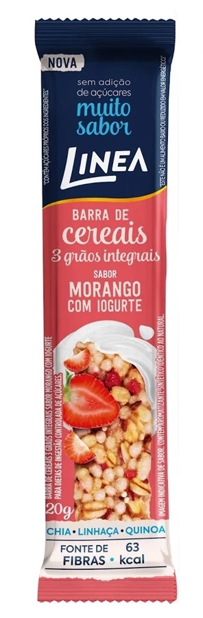 Barra De Cereais 3 Grãos Integrais Sabor Morango Com Iogurte (20g) - Linea