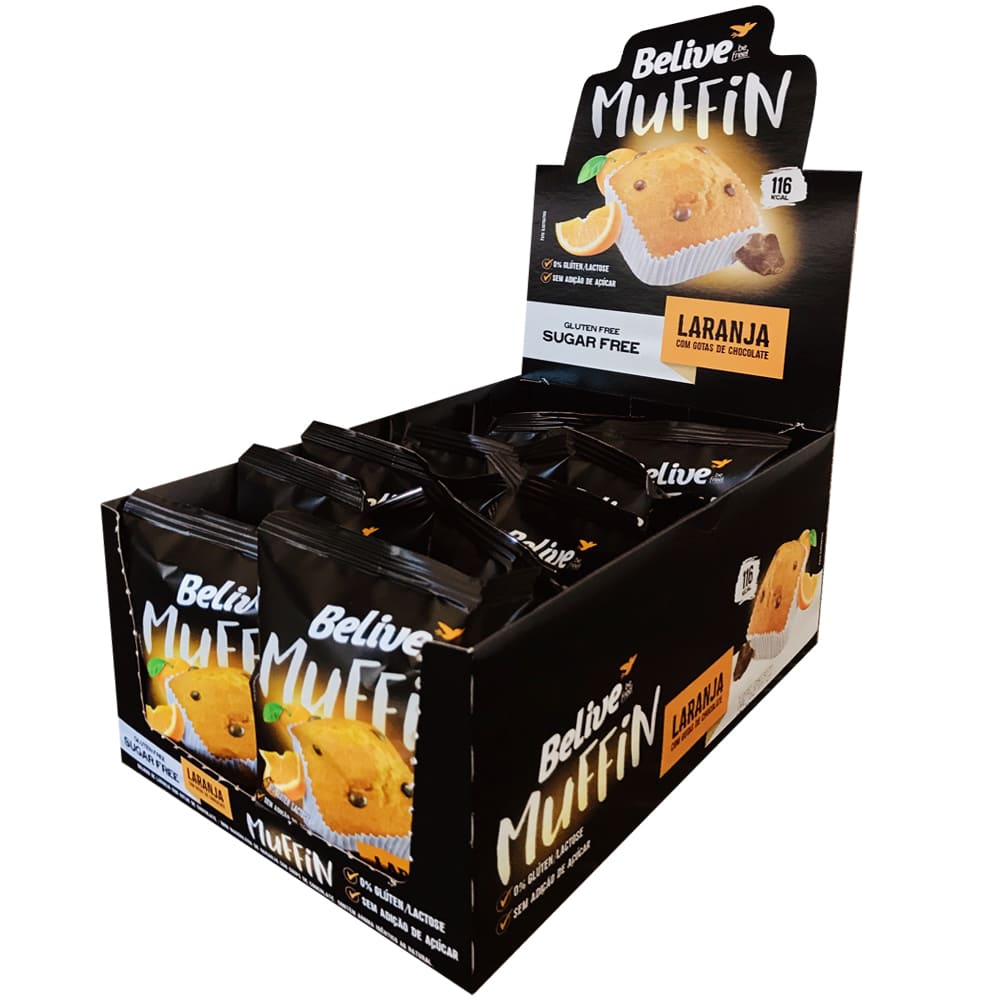 Caixa 10 unidades Bolinho Muffin Laranja Com Gotas de Chocolate - BELIVE