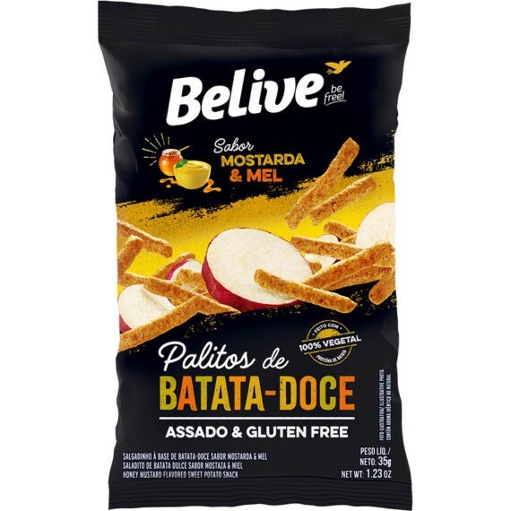 PALITOS DE BATATA-DOCE SABOR MOSTARDA E MEL (35g) - BELIVE