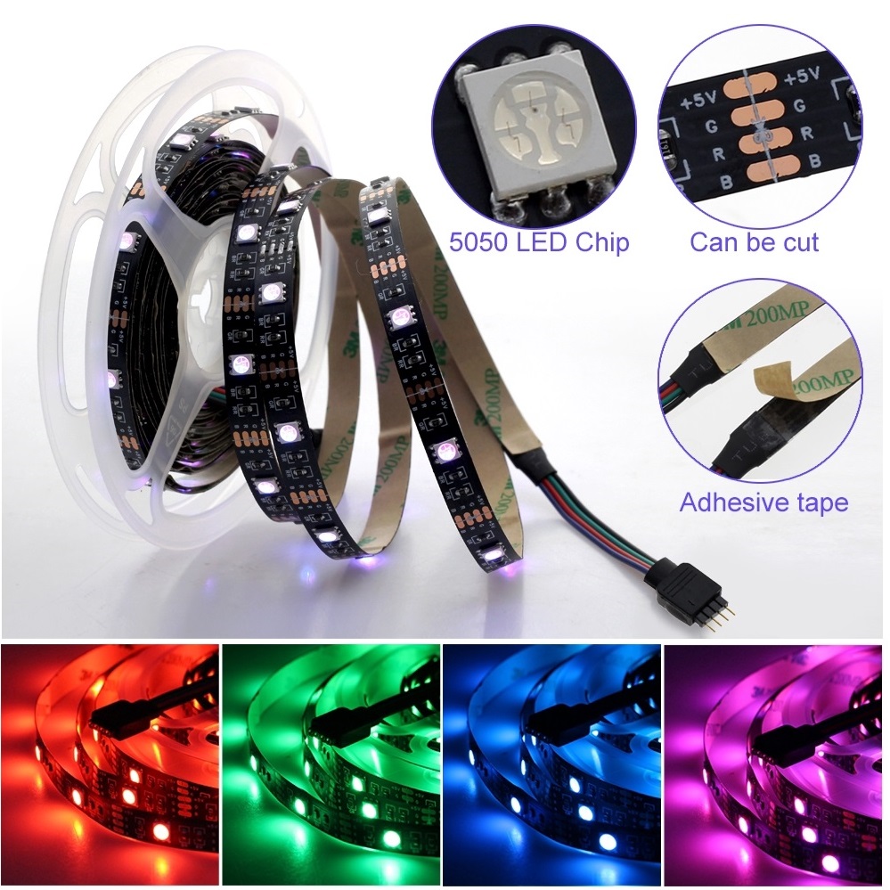 Fita de LED Adesiva USB Flexível 2 Metros Com Controle Iluminação de Fundo para TV 5050-2
