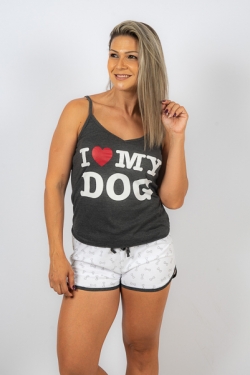 Pijama Alça Feminino Adulto - I Love My Dog-Ossinho