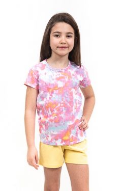 Pijama Manga Curta Feminino Infantil - Tie Dye Rosa e Azul - Amarelo