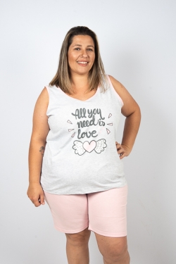 Pijama Regata Feminino Adulto Plus Size -All You Need Is Love