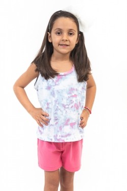Pijama Regata Feminino Infantil - Tie Dye Azul e Rosa
